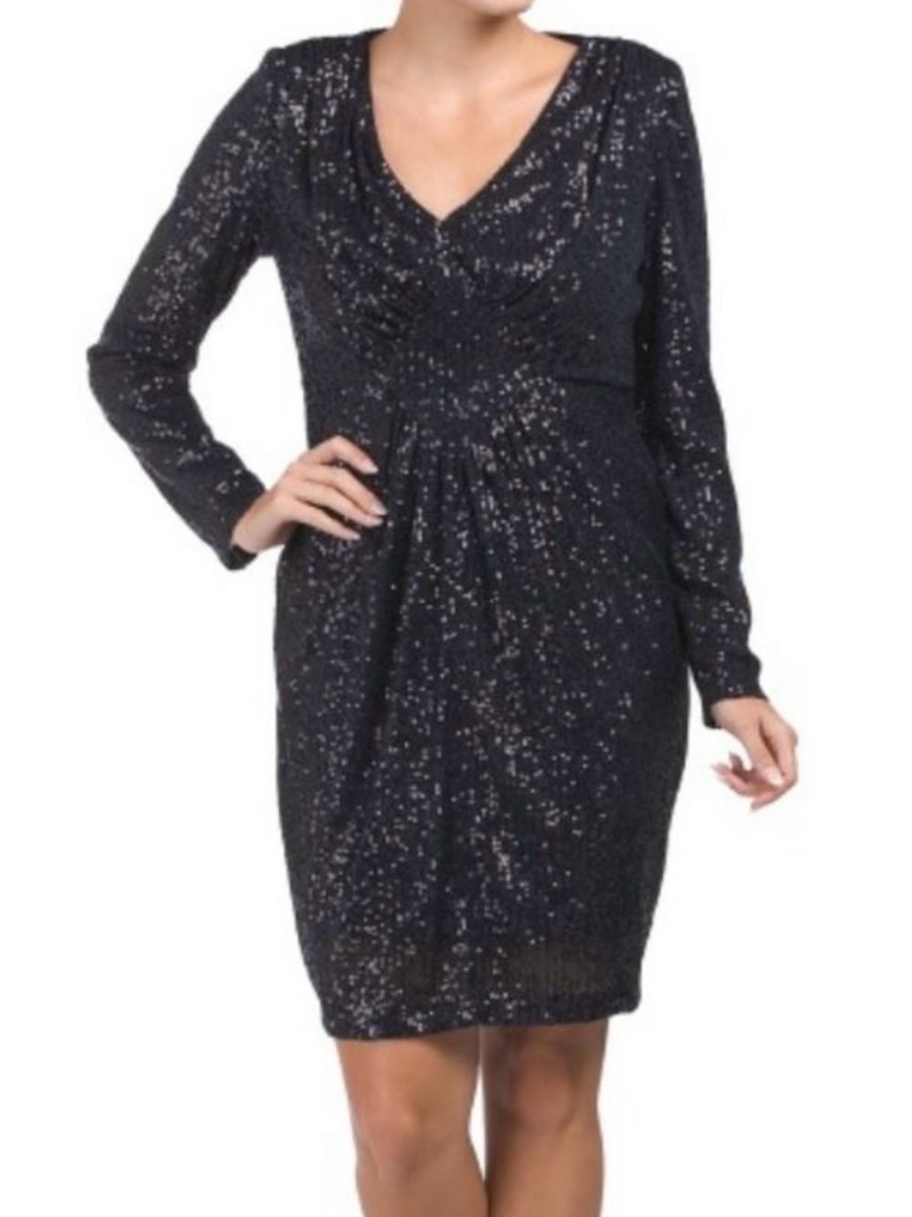 Nanette Lepore party dress. Black with Iridescent Blue Sequin Wrap Dress